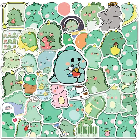 10/30/50PCS Kawaii 녹색 공룡 PVC 스티커 미적 한국 어린이 장식 Scrapbooking 편지지 학교 용품