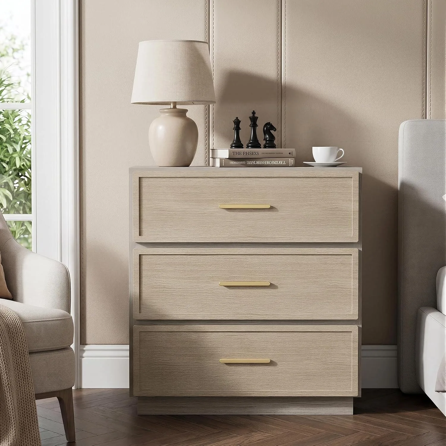 Modern Nightstand Set of 2,3 Storage Drawers Natural Vintage Furniture luxury Tall Bedroom Bedside Side Dresser Table Custom