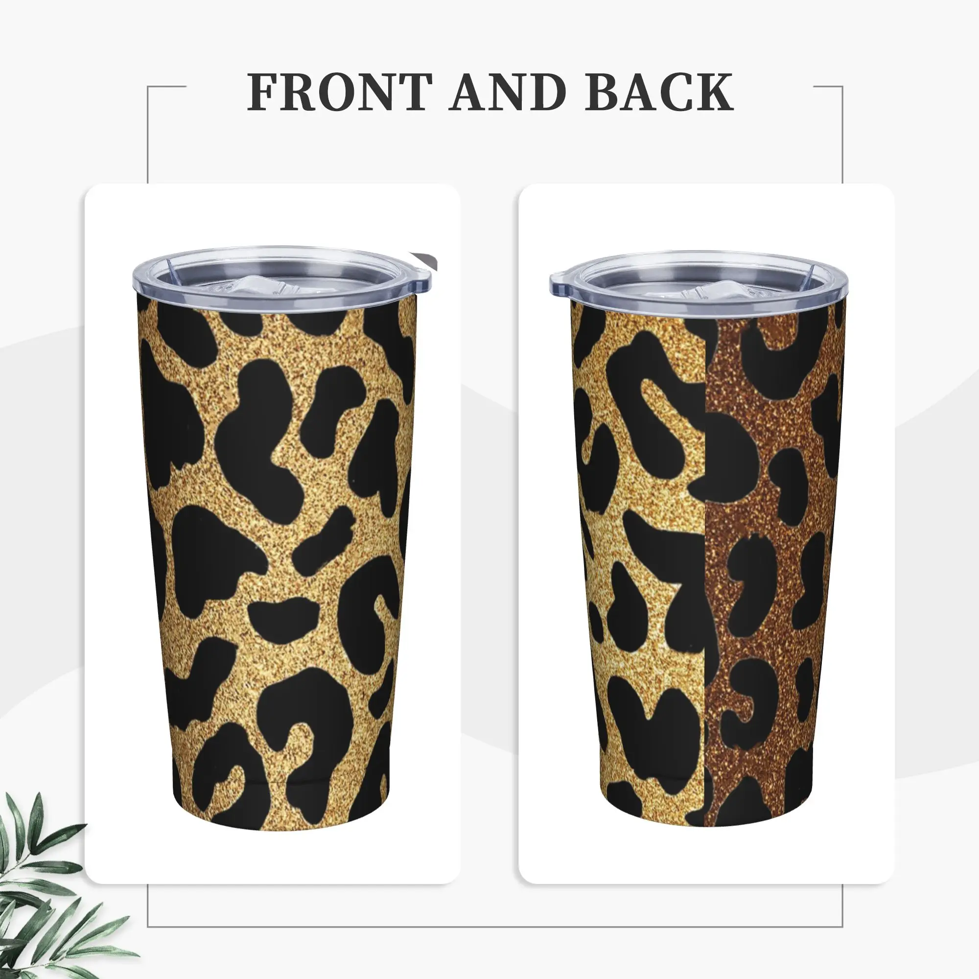 Glitter Leopard Tumbler Vacuum Insulated Tiger King Thermal Cup Stainless Steel Office Home Mugs Water Bottle, 20oz