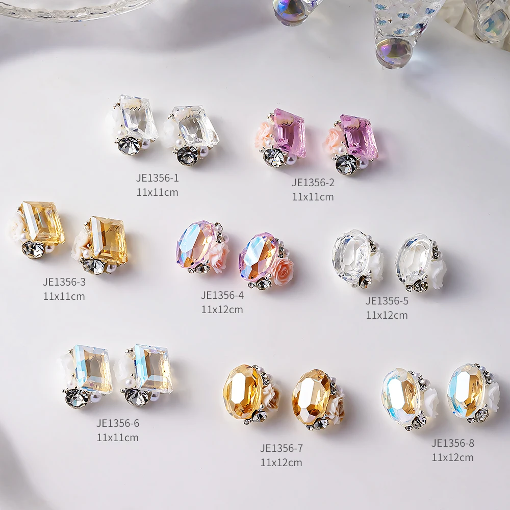 Ice Transparent Pink Blue Nail Rhinestones Pile Gems 10pcs Sparkling Diamond Crystal Nail Charms Oval Rectangular Rhinestones