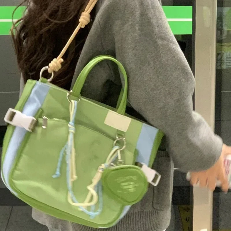 MBTI Green Womens Shoulder Bag Nylon Large Capacity Casual Student Tote Bag Jk Cute Aesthetic Literary Ladies New in Handbag