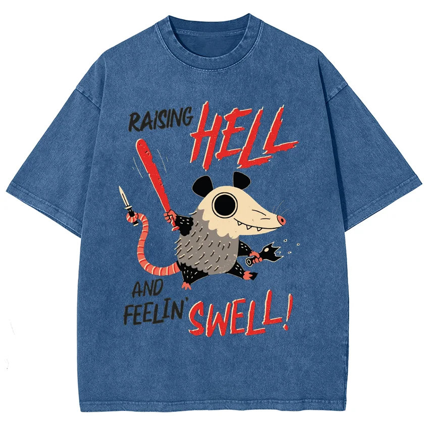 Japanese Cartoon Mouse Print Women T-Shirt Washed Denim Oversized Cotton High Quality Half Sleeve Casual Fashion Top Y2k Tees