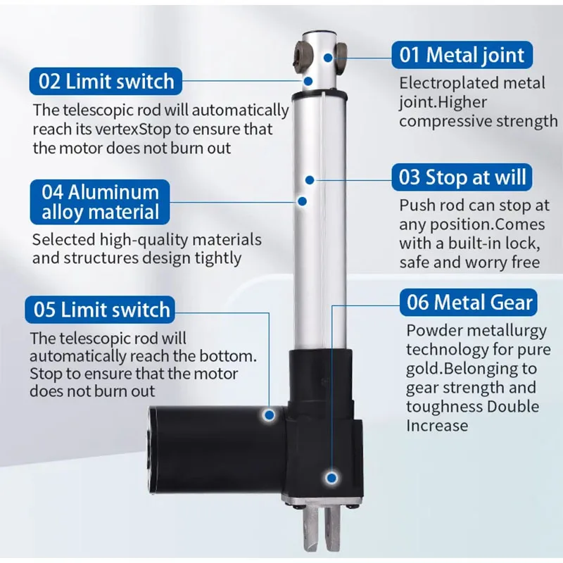 DC 12V 24V Linear Actuator Heavy Duty Max Push 6000N IP54 Waterproof Telescopic Pole for Massage Care Bed Lifting Stand