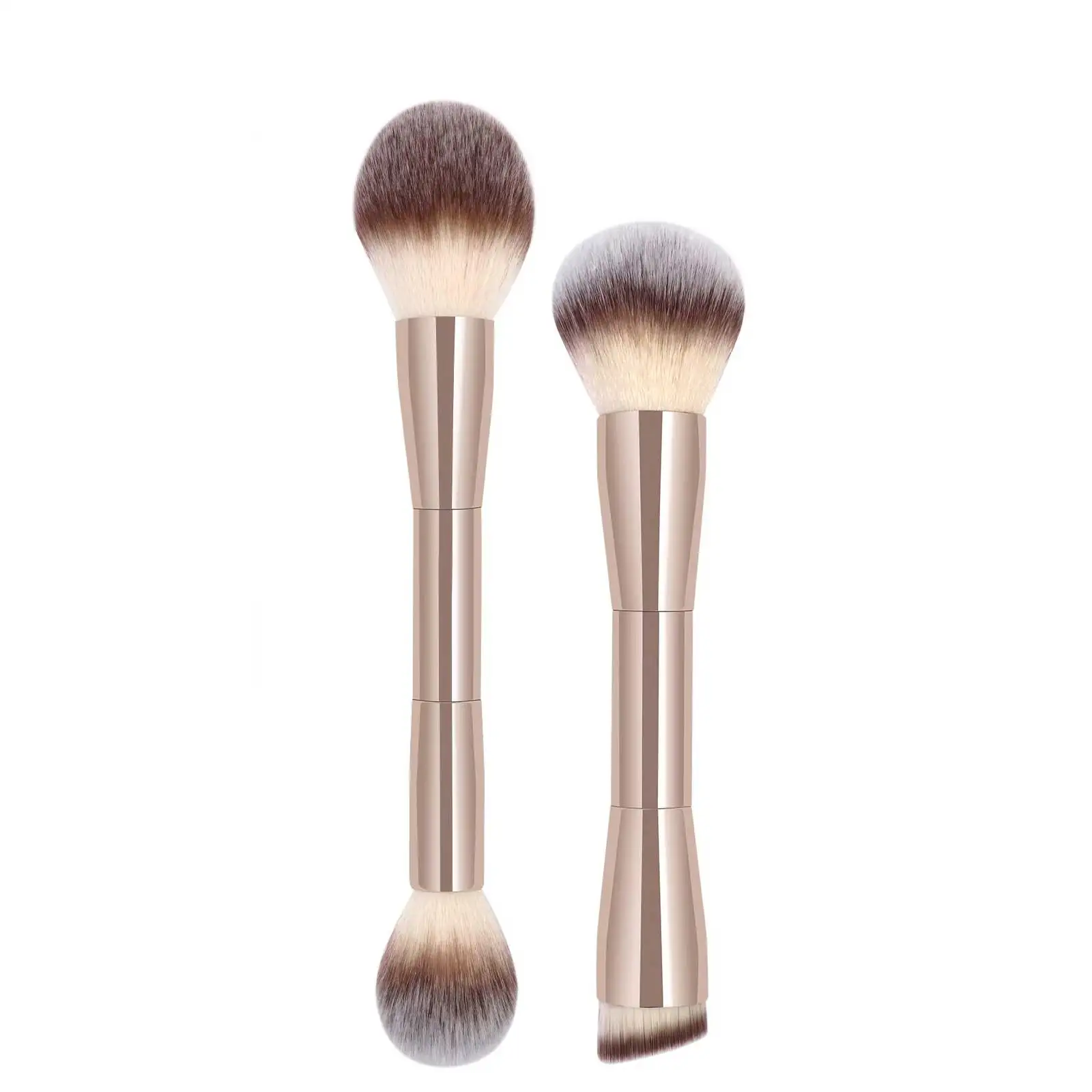 Pennelli per fondotinta, 2 pennelli per trucco a doppia estremità per sfumare polvere liquida, correttore, crema, fard, buffe (Oro)