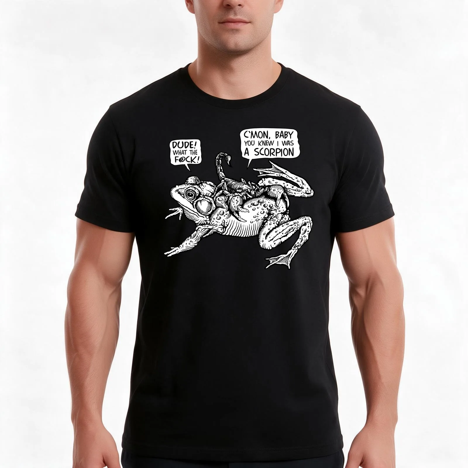 Frog and a Scorpion T-Shirt, Summer Casual Cotton Tee, Oversized Streetwear Tops, Vintage Graphic Print, Loose Fit Short Sleeve