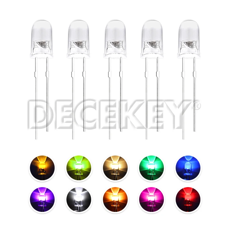 100pcs 5mm LED Diode 5 mm Assorted Kit White Green Red Blue Yellow Orange Pink Purple Warm white DIY Light Emitting Diode