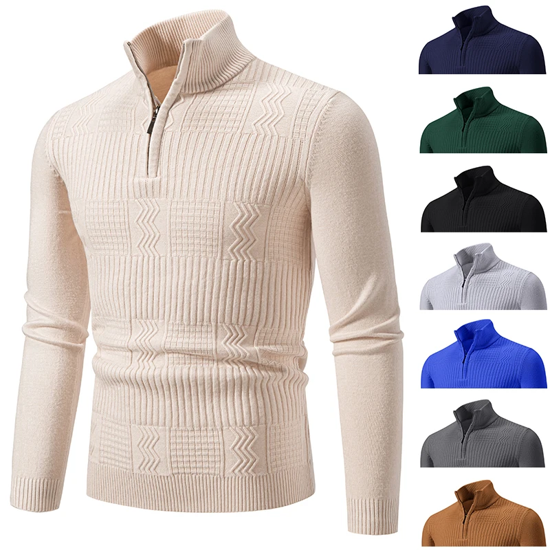 Men's Autumn Winter Sweater Sweater Fashion Solid Color Multi-color Pullover Comfortable High Collar Shirt