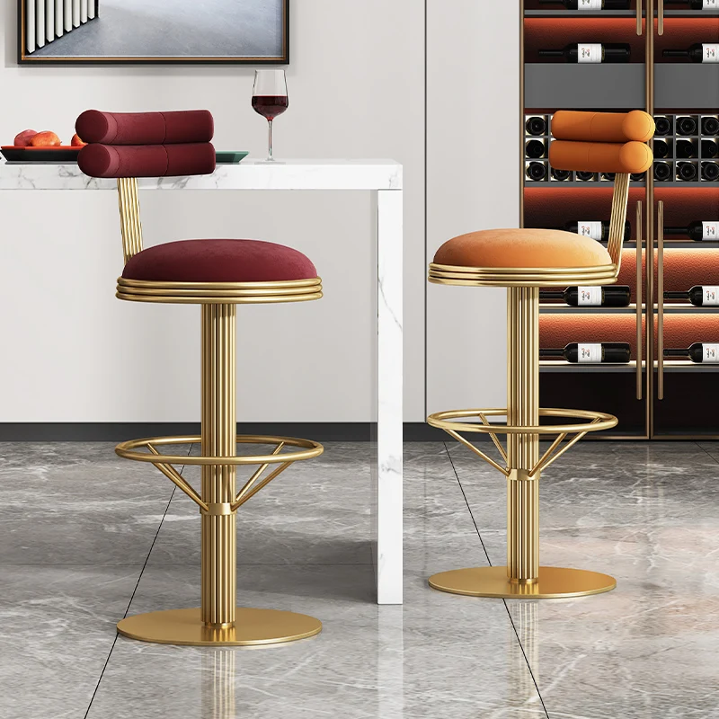 

Modern Italian light luxury bar stool for coffee shop; home bar; popular high stool with stainless steel velvet backrest; island