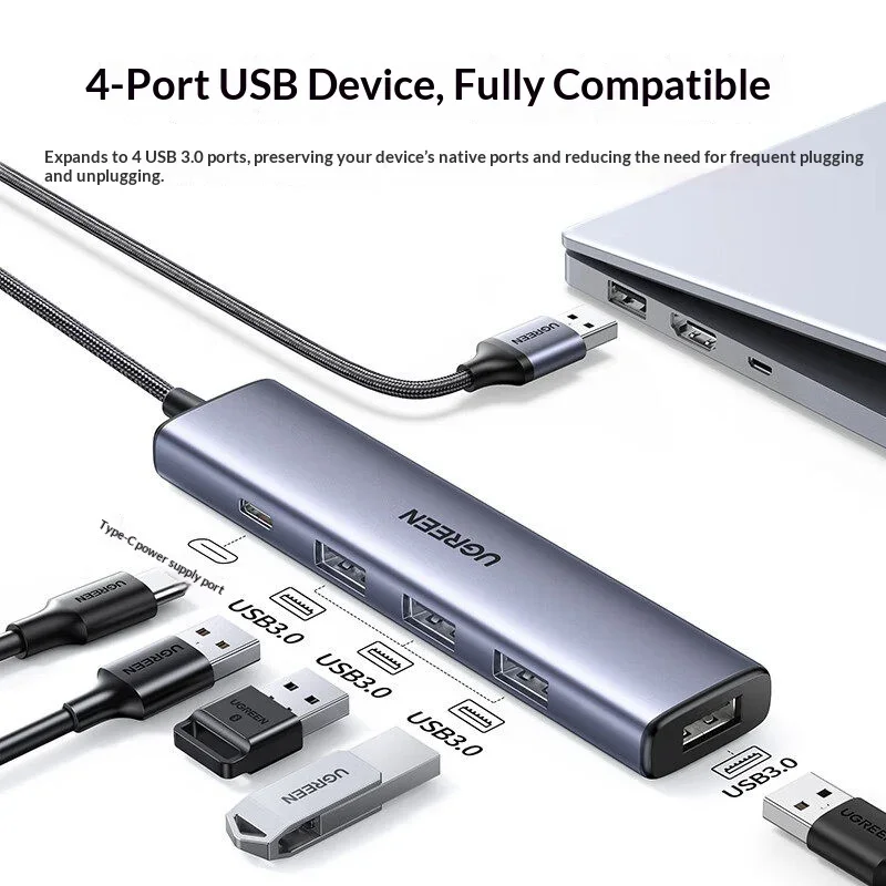 UGREEN 90880 USB 3.0 Hub 4 Port High Speed USB Splitter Extension Adapter for Laptop Desktop Computer