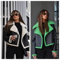 Women Fashion Solid Front Zipper Jackets Vintage Lapel Neck Long Sleeves Female Chic Lady Outfits