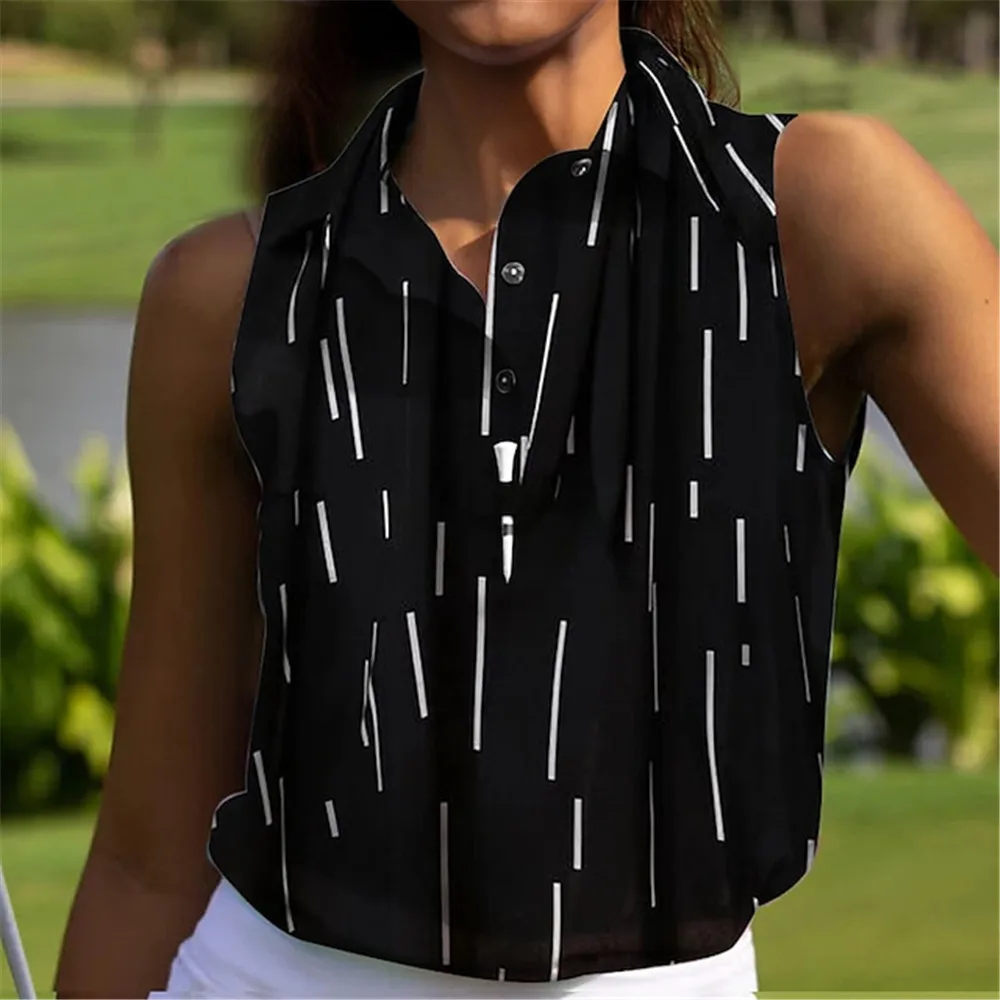 New Golf Polo Sleeveless Women's Spring Summer Fashion Cartoon Printed Shirt Breathable Quick Dry Tennis Golf Top Shirt