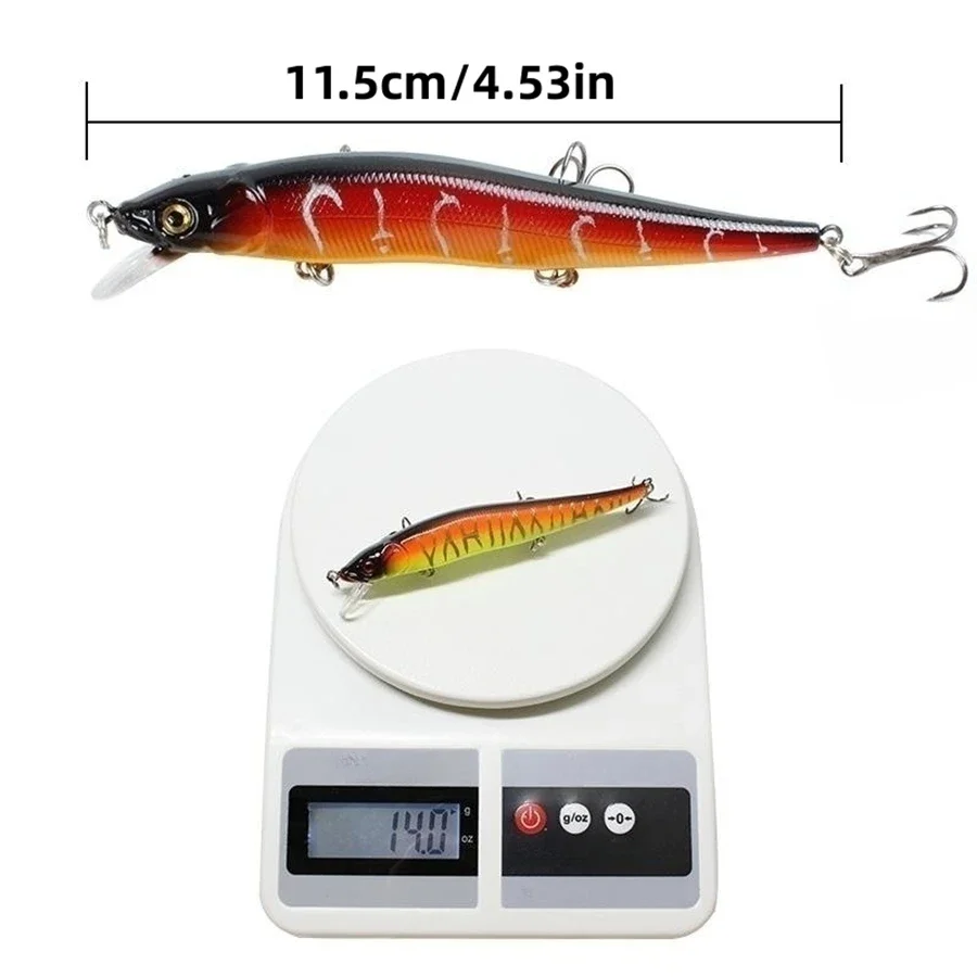 1 adet balıkçılık cazibesi 11.5cm/14g Minnow Lure Wobblers 3D gözler levrek yapay yem Pike sazan yem yüzen yem balıkçılık cazibesi