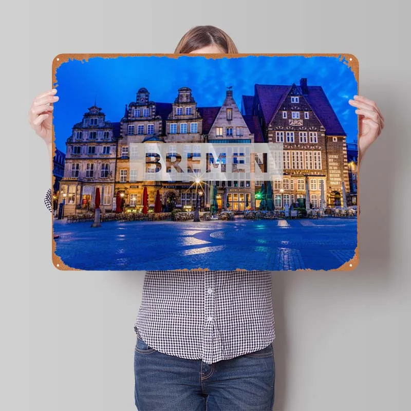 Bremen City Skyline Metal Poster Decoration Wall Decor Living Room Retro Metal Sign Tinplate Sign for Wall Art Decoration Home