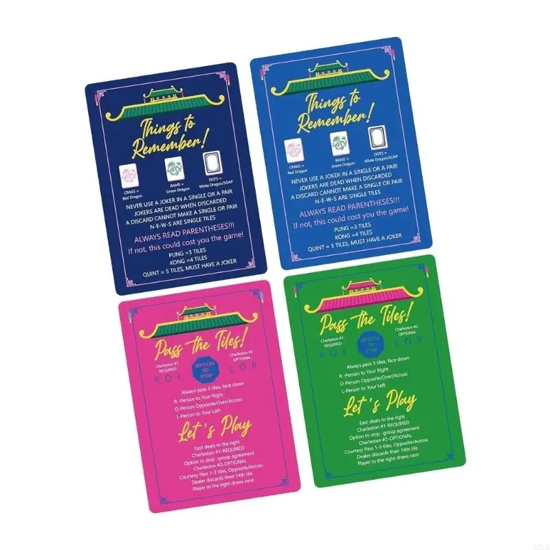 Mahjong Game Accessory Cards 4PCS Tiles Mixers Cards Set, Double-Sided for Game Night Tile Mixing & Shuffling A2UB