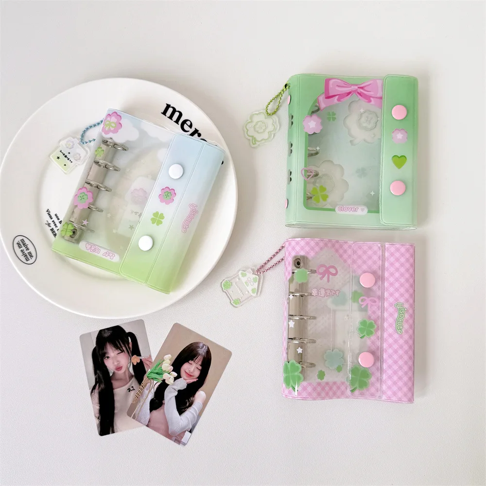 Luckly Clover Mini Photo Album With 10pcs Sleeves 1pc Pendant Protable Kpop Idol Photocard Holder Stationery