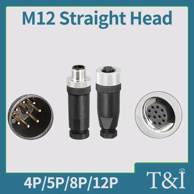 5/10/20Pcs M12 Straight Head Male & Female Sensor Connector 4/5/8/12 Pin Waterproof Plug Socket Screw Threaded Coupling A Type