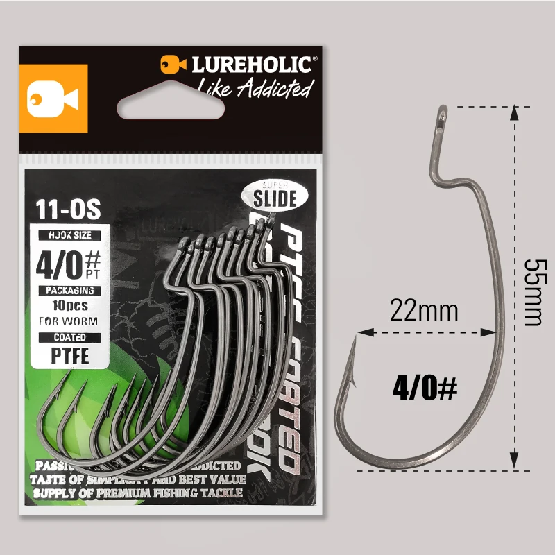 Lureholic Ptfe Super Glijbaan Offset Haak Worm Haak Texas Rig Drop Shot Roestvrij Staal Worm Vishaak Vissen Accessoires
