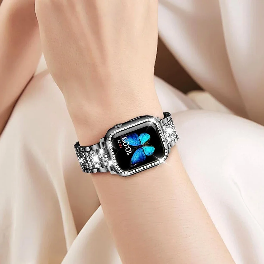 Bling strap+case for apple watch 40mm 44mm 42mm 46mm band protector case iwatch 41mm 45mm 10 9 8 7 se 6 5 4 ultra 2 49mm strap