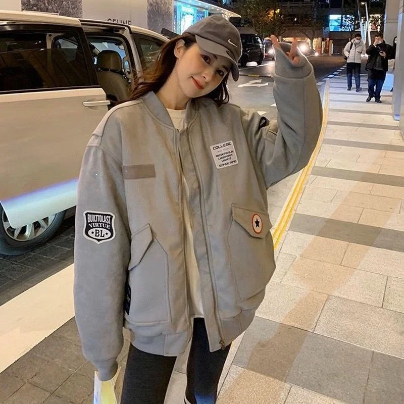 Women Flight Jacket Street Jacket American Retro Micro-chapter Baseball Uniform Coat Cheap Wholesale Fashion Loose Couple Outfit