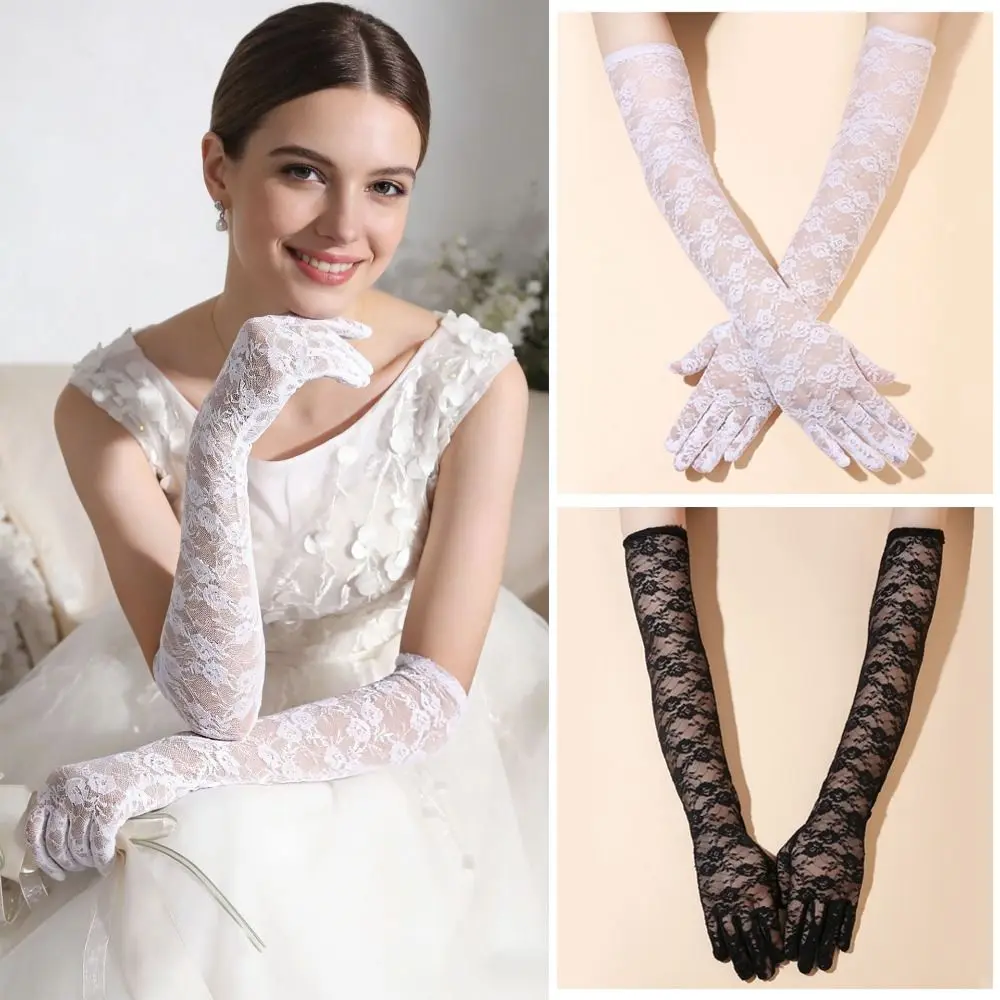 

Fashion Long Bridal Gloves Elegant Slimming Wedding Mittens Transparent Thin Lace Gloves Dinner Party