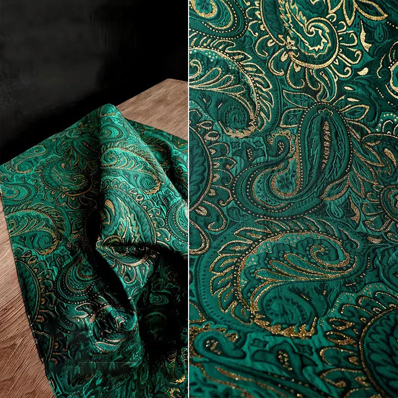 

50x145cm Green Cashew Flower Blended Ethnic Pattern Jacquard Texture Fabric DIY Clothing Jacket Dress Suit Designer Fabric