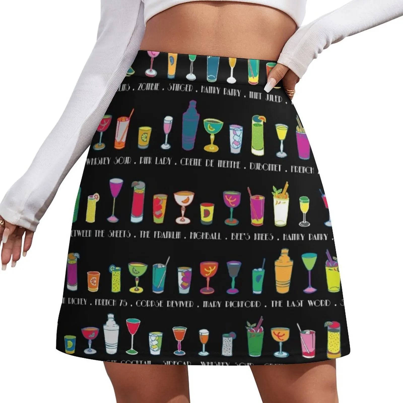 

Line em Up! - Prohibition Cocktails pattern on black by Cecca Designs Mini Skirt cute skirt