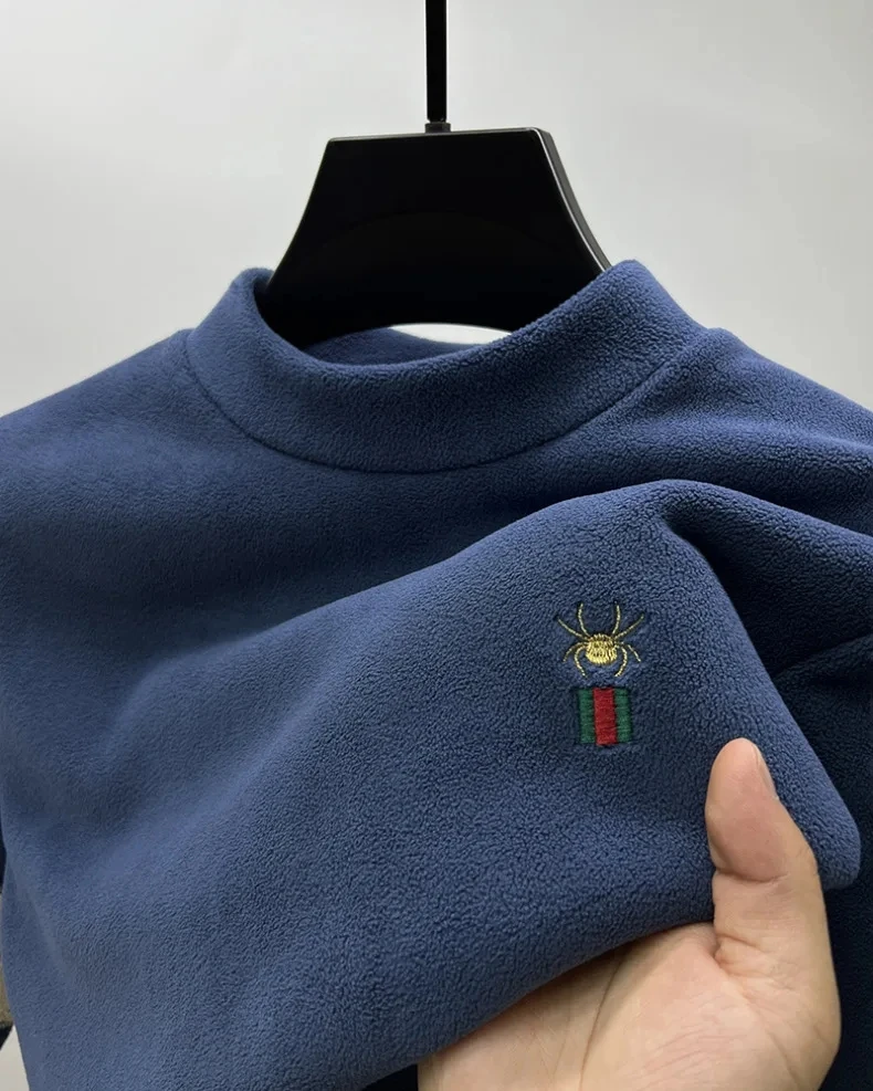 T-shirt a maniche lunghe con ricamo ragno di moda di marca di fascia alta da uomo inverno nuovo articolo maglione girocollo caldo in velluto pullover casual
