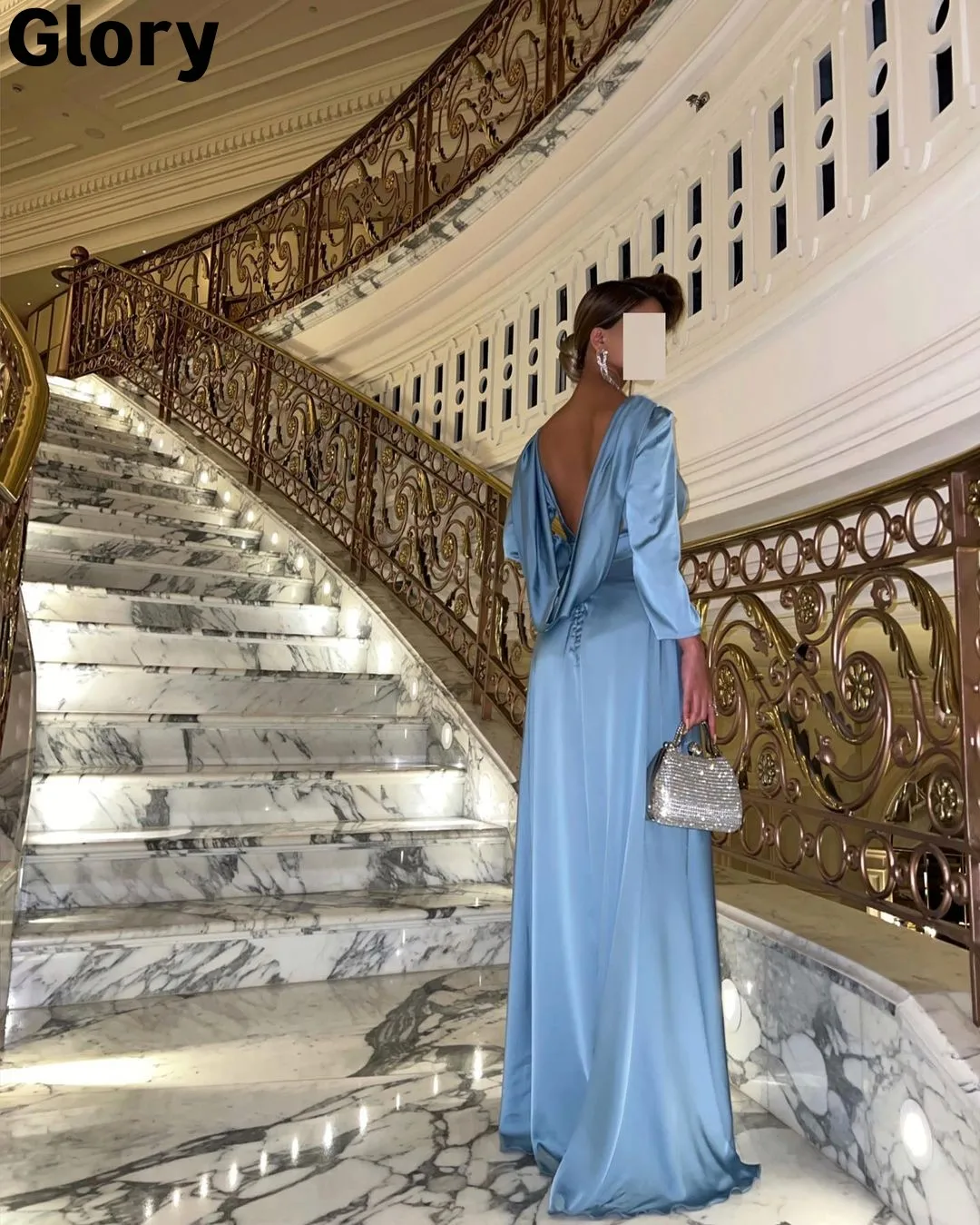 

Backless Prom Dresses 2023 New Design Buttons Floor-length Long Sleeves Glossy Elegant Formal Dresses Evening Dresses Vestido De