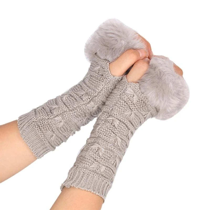 DXAA Soft Adult Winter Glove Half-finger Knit Color Mitten for Winter Cycling