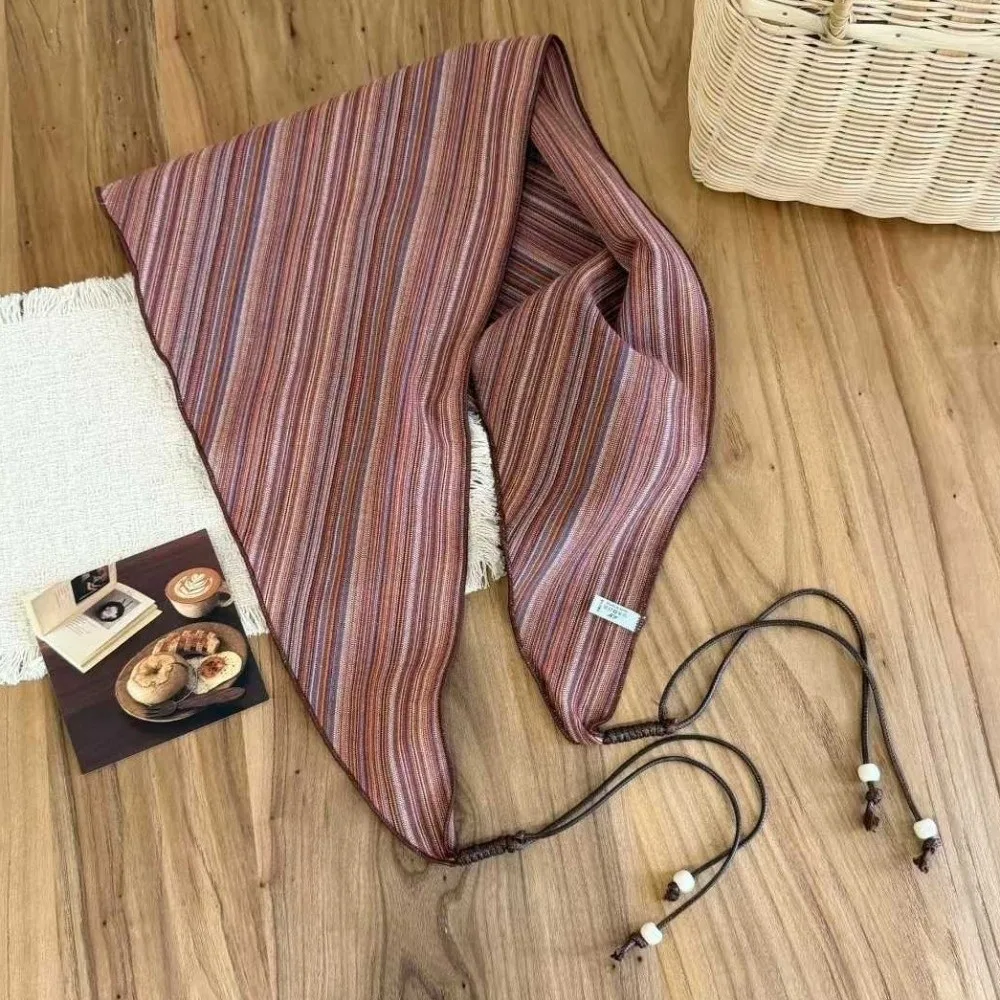 Fashion Striped Cotton Headscarf Beaded Tie Soft Waist Wrap Skirt Breathable Ethnic Style Layering Accessory Waist Wrap
