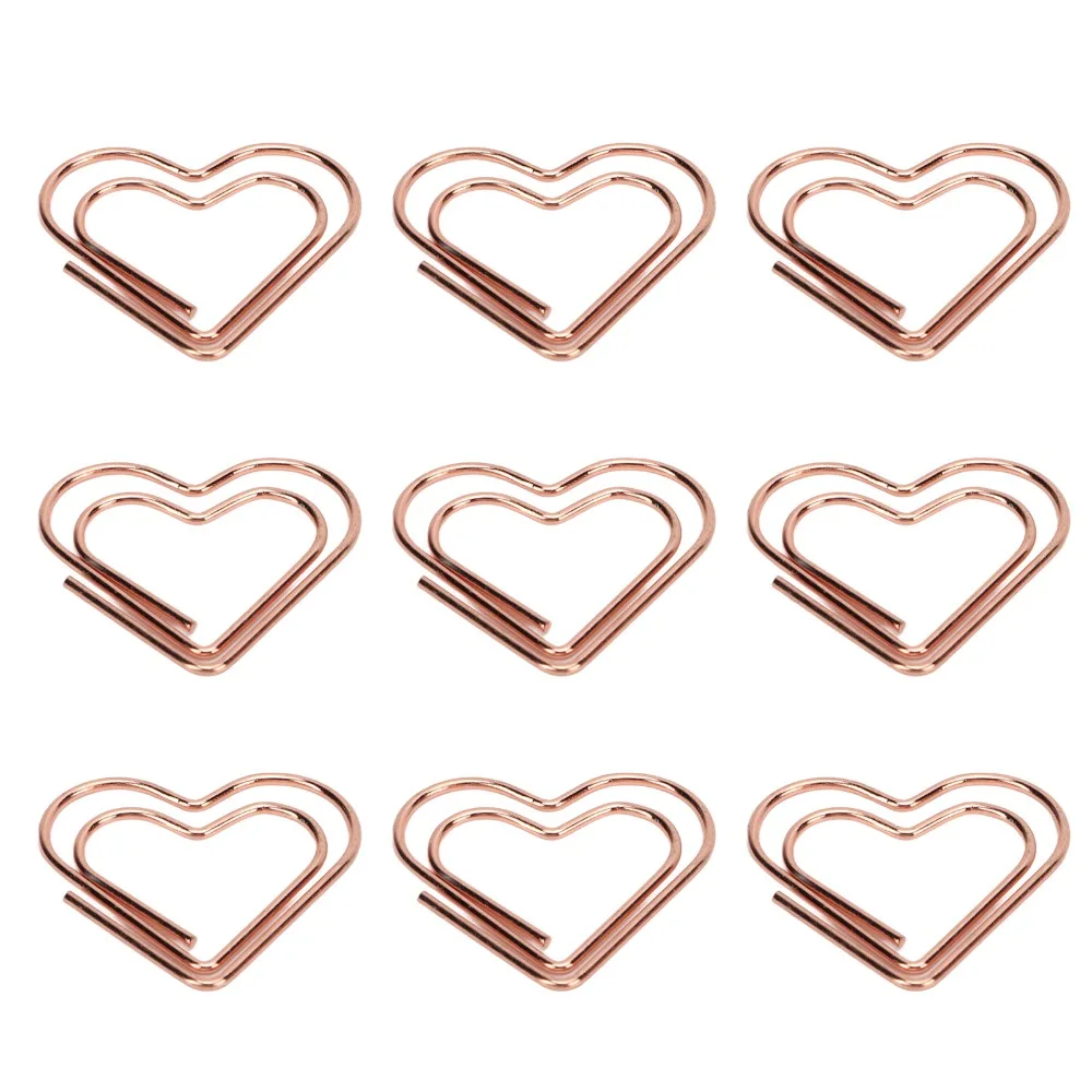 100Pcs Decorative Heart Shaped Paper Clips Electroplated with Box Metal Paperclips 24*22mm Portable Gold Paper Clips Note Taking