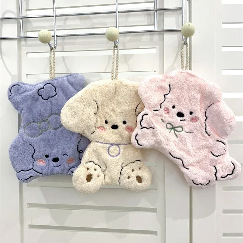 Lovely Dog Hanging Towels for Bathroom Children's Handheld Towel Kitchen Hand Towel Quick-drying Absorbent Cute Dog Hand Towels