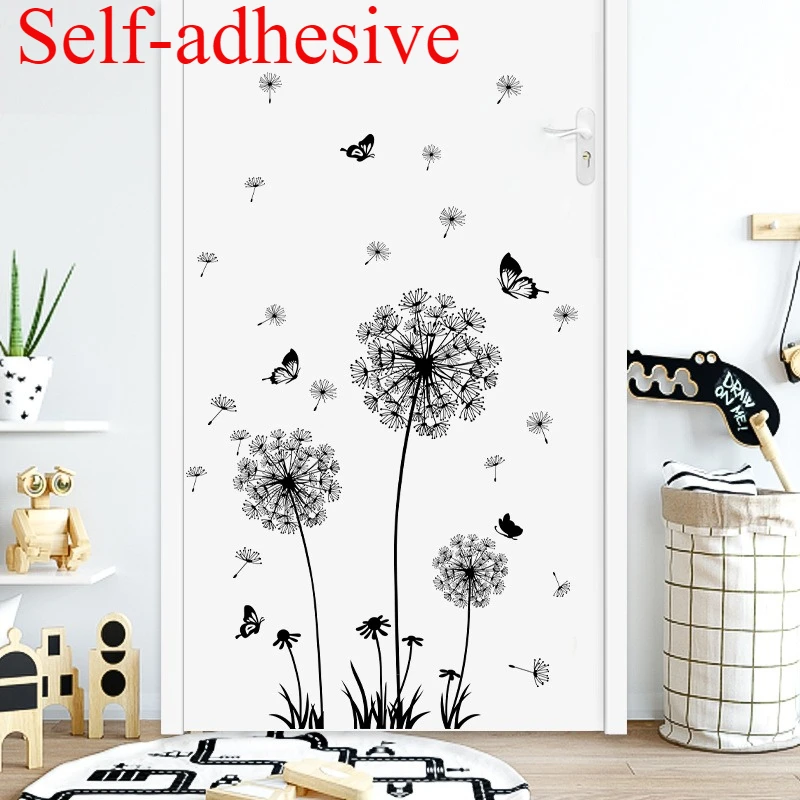 

Dark Botanical Wall Panels - Black Romantic Dandelion Stickers, Self-Adhesive Peel & Stick for Modern Bedroom