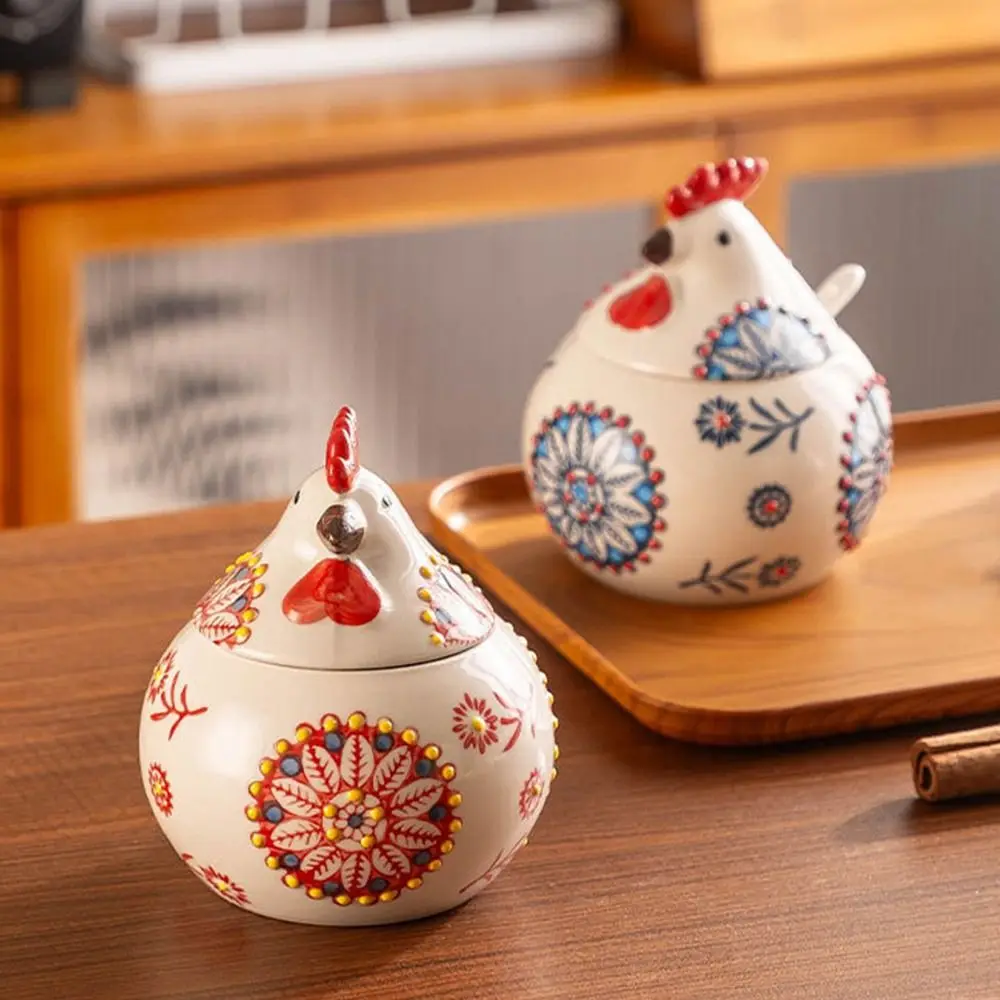 Creative Rooster Ceramic Spice Jars Household Chicken Shape Ceramic Kitchen Canisters Moisture-Proof with Lid