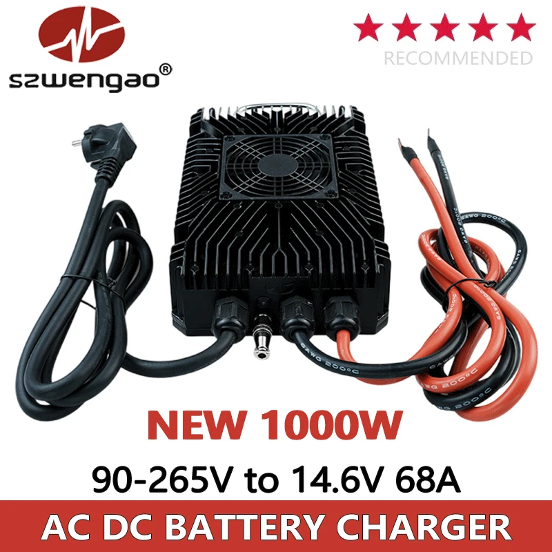 Upgraded 1000W 12V 68A AC-DC Battery Charger with Connector LED Indicator for Lithium LiFePO4 Deep Cycle Rechargeable for RV