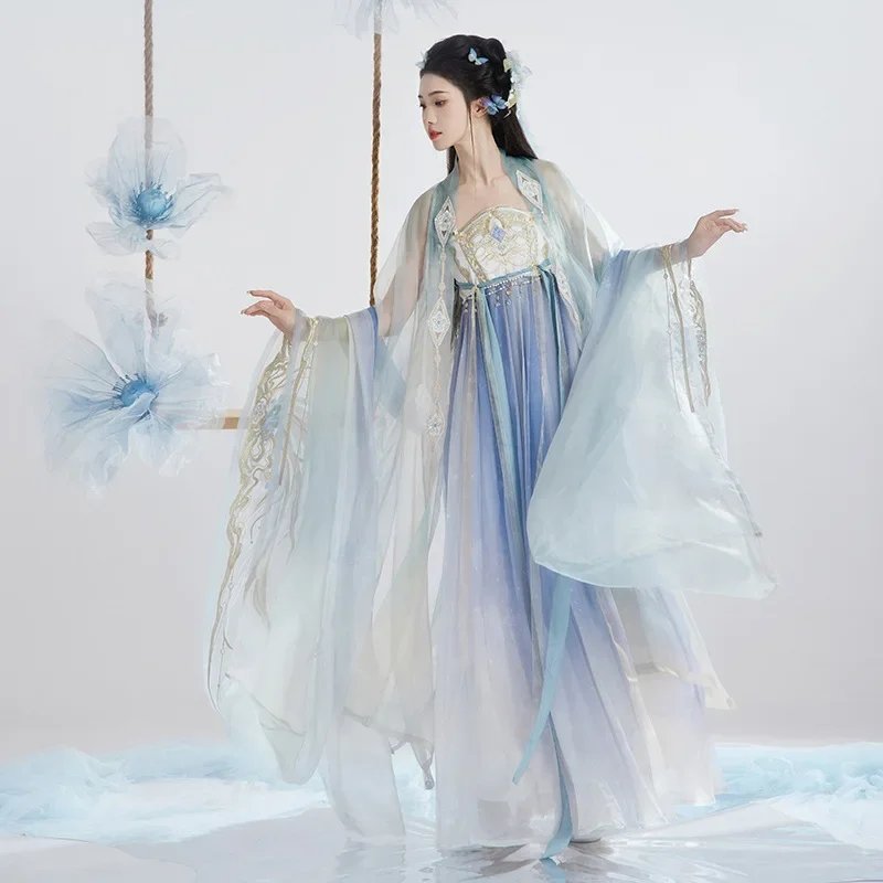 الأصلي Hanfu المرأة Chebula تنورة كبيرة الأكمام قميص الثقيلة التطريز الجنية الربيع والصيف مجموعات