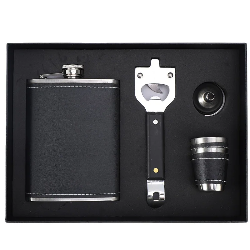 7oz Portable Flagon Hip Flask set cloth with cup pen openner for Whiskey Vodka Wine Pot Alcohol outdoor gift box Drinking Bottle