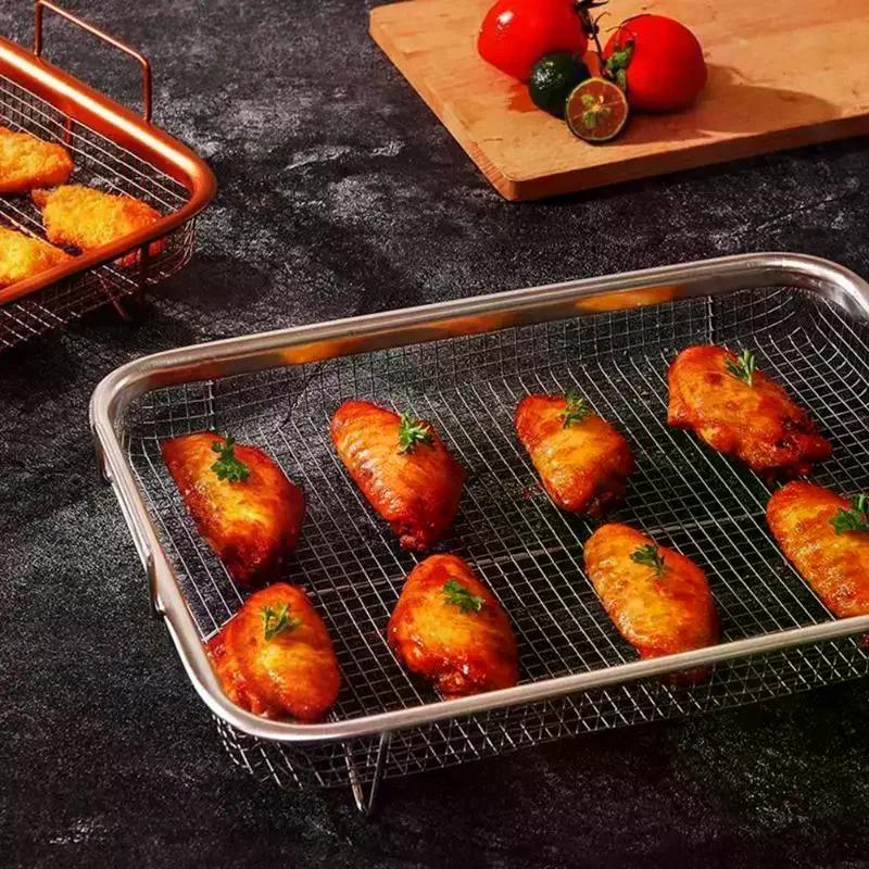 Stainless Steel Oil Drip Tray Drain Basket Long Rectangular Plate Fat Control Rack Set For Home Outdoor BBQ Grid