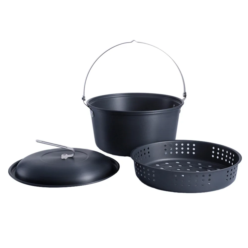 6-8 people camping hanging pot outdoor camping hanging steamer hard aluminum oxide pot set portable pot image 5