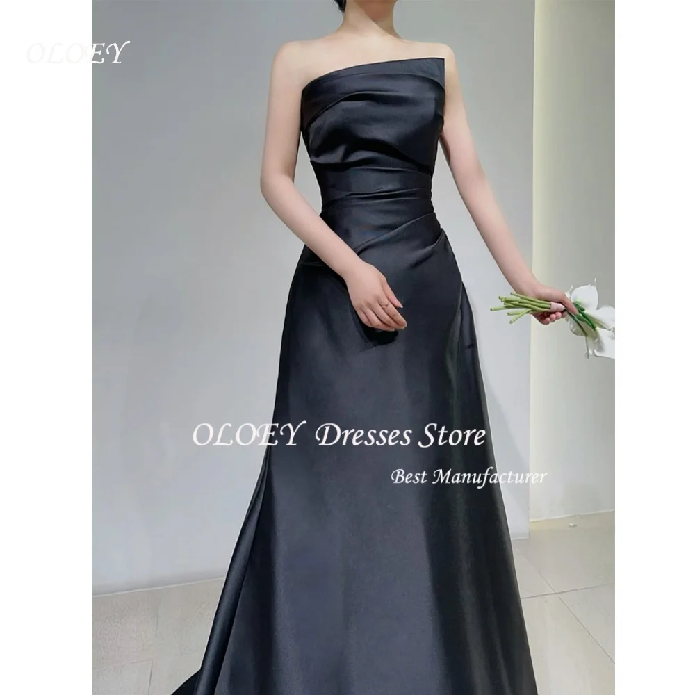 OLOEY 2026 Simple Black Evening Dresses Korea Photoshoot Strapless Floor Length Corset Back Prom Gowns Formal Party Dress