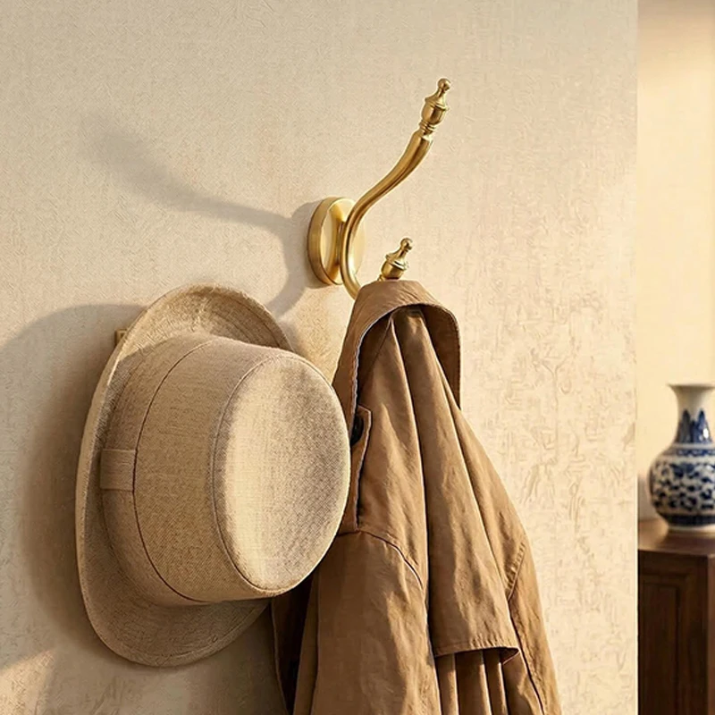 Retro Hooks Wall Mounted Dual Coat Rack Coat Copper Clothes Hanger Heavy Duty Door Robe Hooks Non-slip Robe Holder