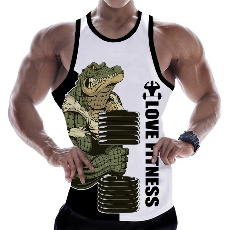 Tank Top Men Love Fitness 3D Tank Top Anime Animal Letter Printed Tops Sleeveless Vest Men Women Harajuku Streetwear GYM T Shirt