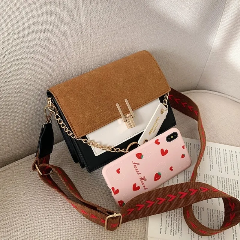 Autumn and winter bag women\'s Korean version of the one-shoulder crossbody fashion matte contrasting small square bag