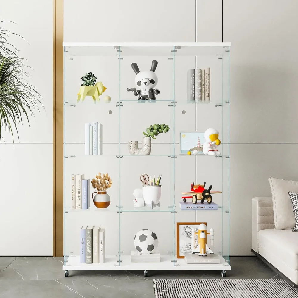 

Frameless Glass Display Cabinet, Curio Cabinet Display Case with Locks and Hinged Doors, Quick-Install Floor Standing Large Show