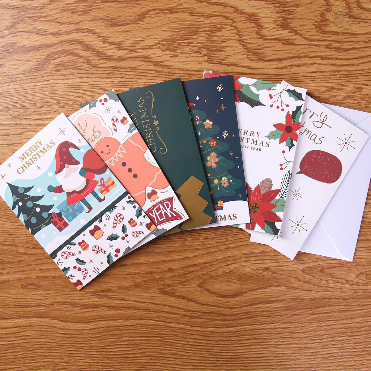 6 Pcs Christmas Greeting Cards with Envelopes Different Designs Gilding Printing