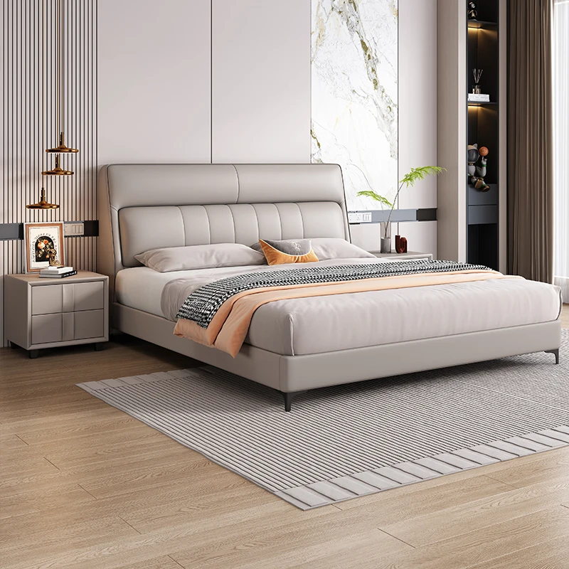 

Storage Backrest Double Bed Leather Simple Gray Platform Twin Double Bed Queen Modern Girls Cama Matrimonial Home Furniture