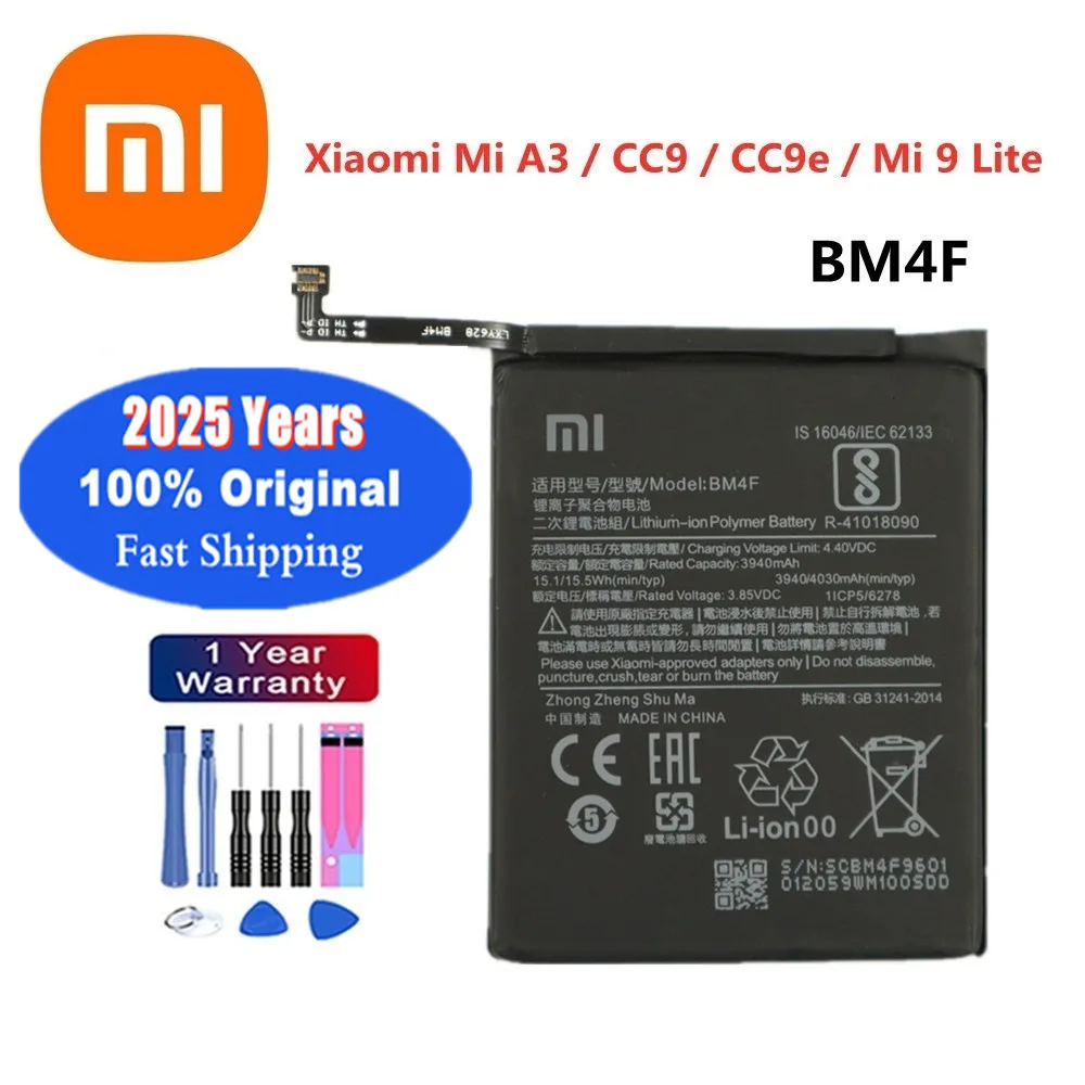 2025 Years High Quality Original Battery BM4F For Xiaomi Mi 9 Lite Mi9 Lite / Mi A3 CC9 CC9e 4030mAh Phone Batteries + Tools