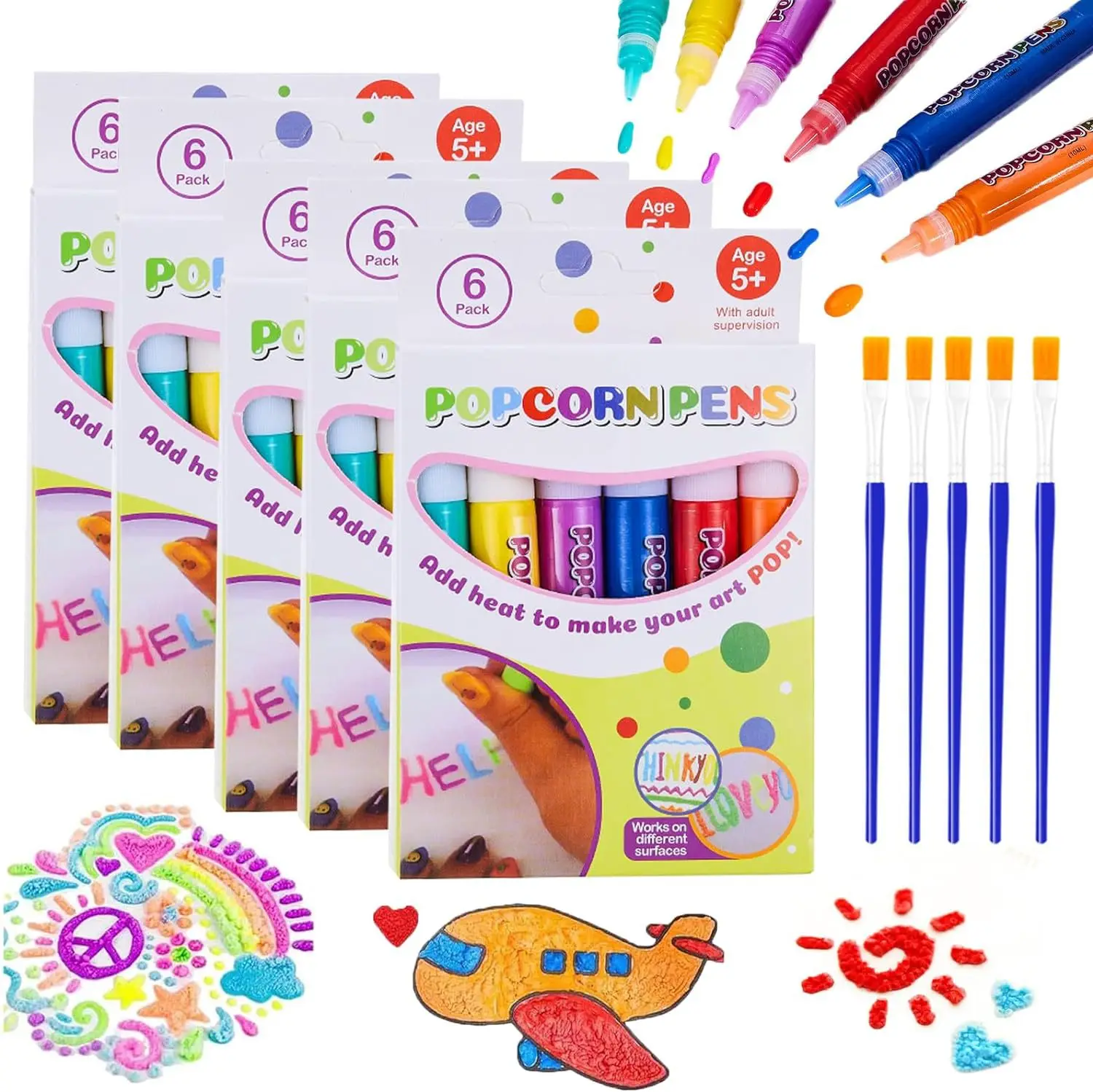 6pcs DIY Bubble Popcorn Drawing Pens 3D Magic Puffy Effect Drawing Pens  Safe Pen Greeting Birthday Cards Handmade Kids Gifts