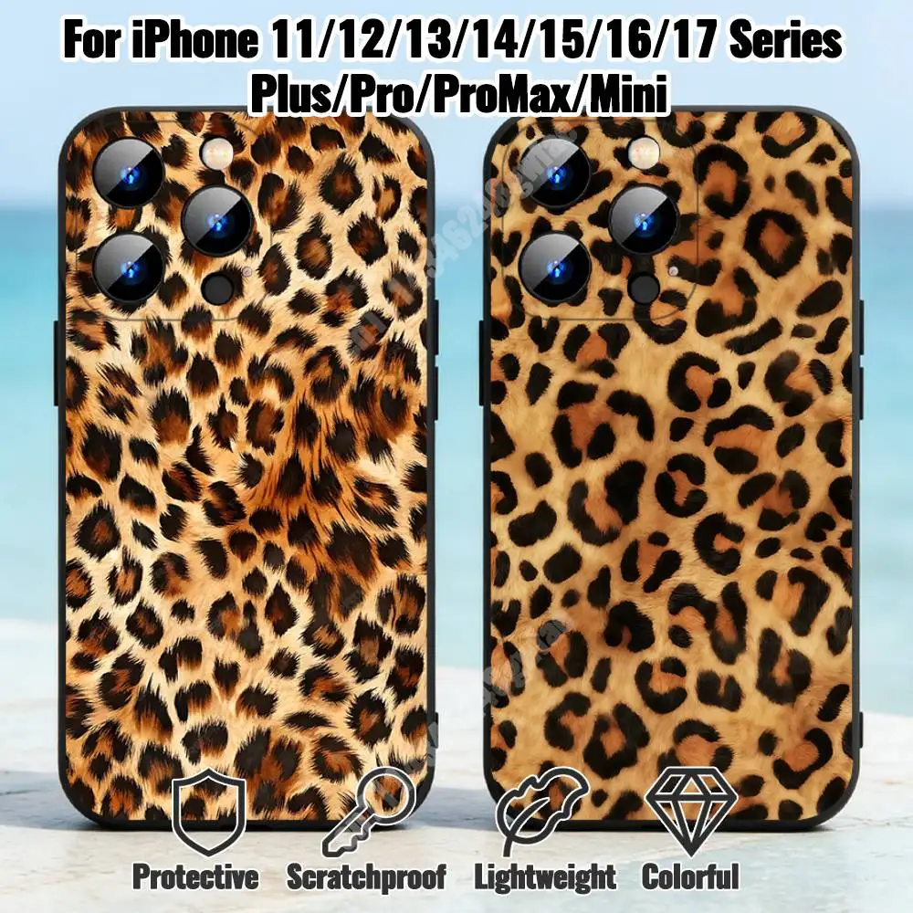 Leopard Tiger Fur Art Pattern Phone Case for iPhone 17 16 Pro Plus Air 16E 15 14 13 12 11 Max Mini Silicone Cover