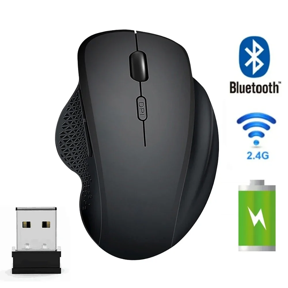 Mouse sem fio ergonômico para computador, mouse óptico com receptor usb, 6 botões, 2.4ghz, sem fio, 1600 dpi, para laptop